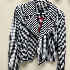 Jcrew Gingham Moto Jacket. Navy/white. Like brand new. Only wore once or twice.